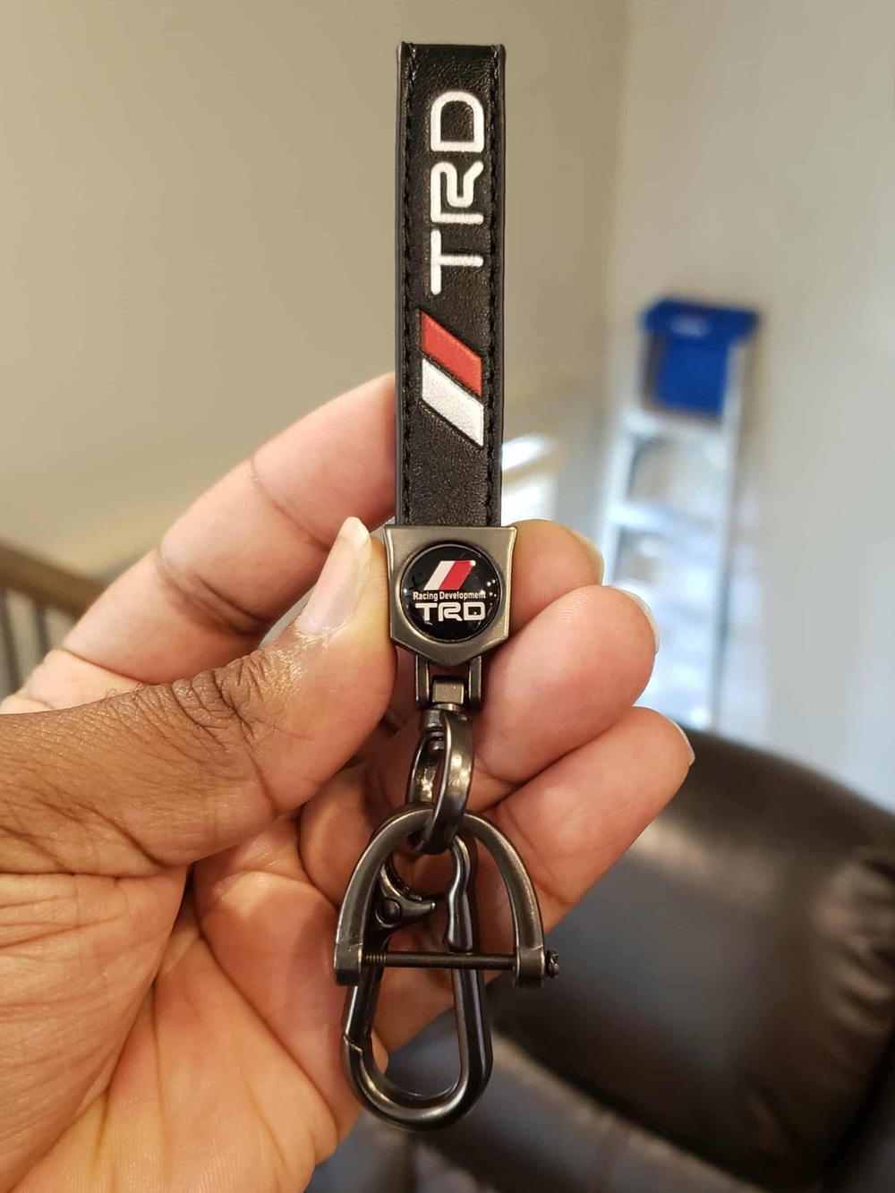 TOYOTA //TRD Black, Silver & Red Leather Dark Gray Keychain